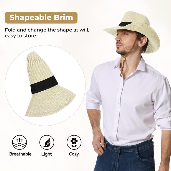 7341 Straw Cowboy Hat For Men Women Western Cowgirl Hats With Shapeable Wide - Picture 3 of 6